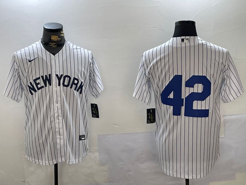 Men New York Yankees 42 No Name White Stripe Fashion Nike 2024 MLB Jersey style 1